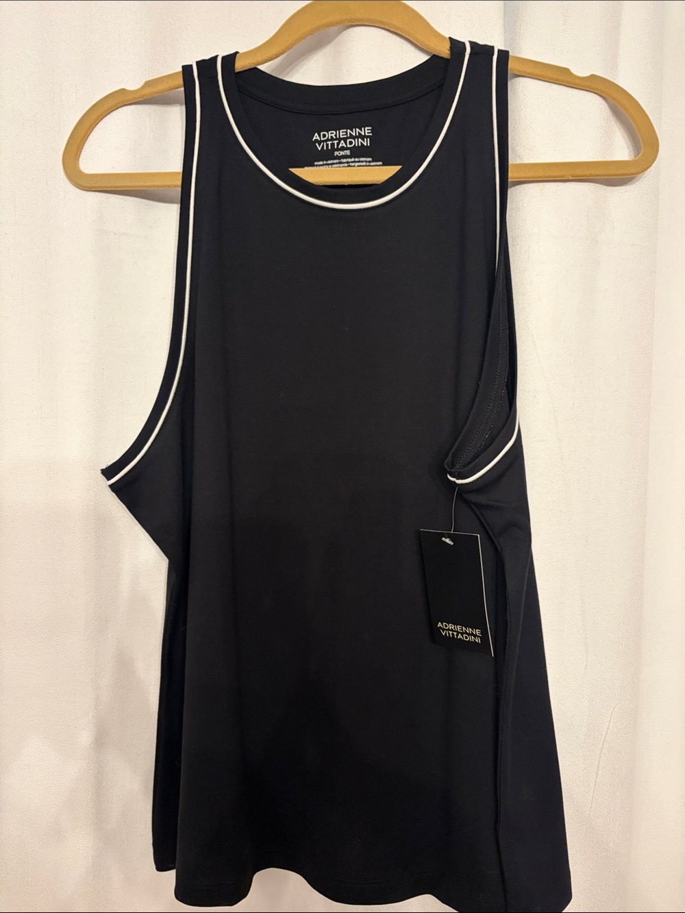 NWT Adrienne Vittadini Black Tank with White Trim
